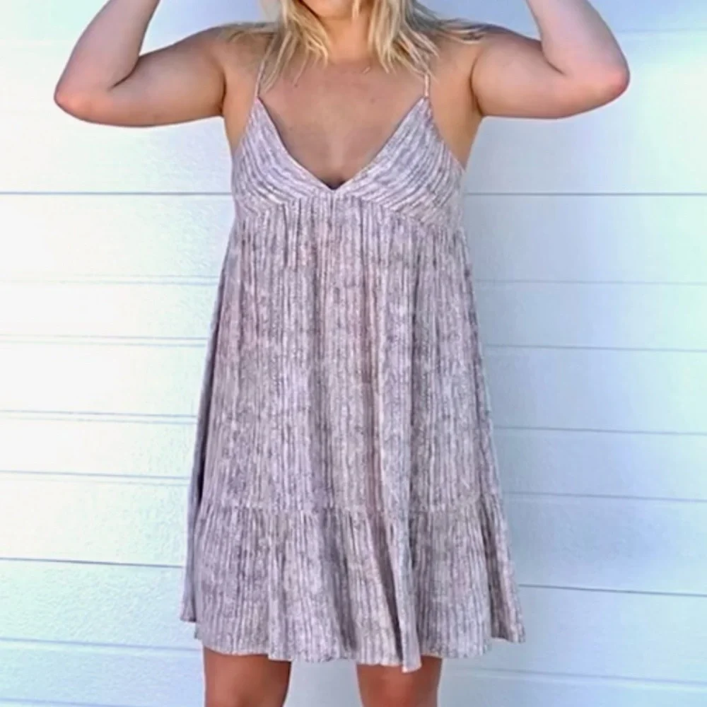 Boho Babydoll Flowy Mini Dress with Tie Back Adjustable Straps